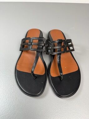 Vionic Citrine Alvana Toe Post Sandal Womens 7 Black Arch Support Resort Party